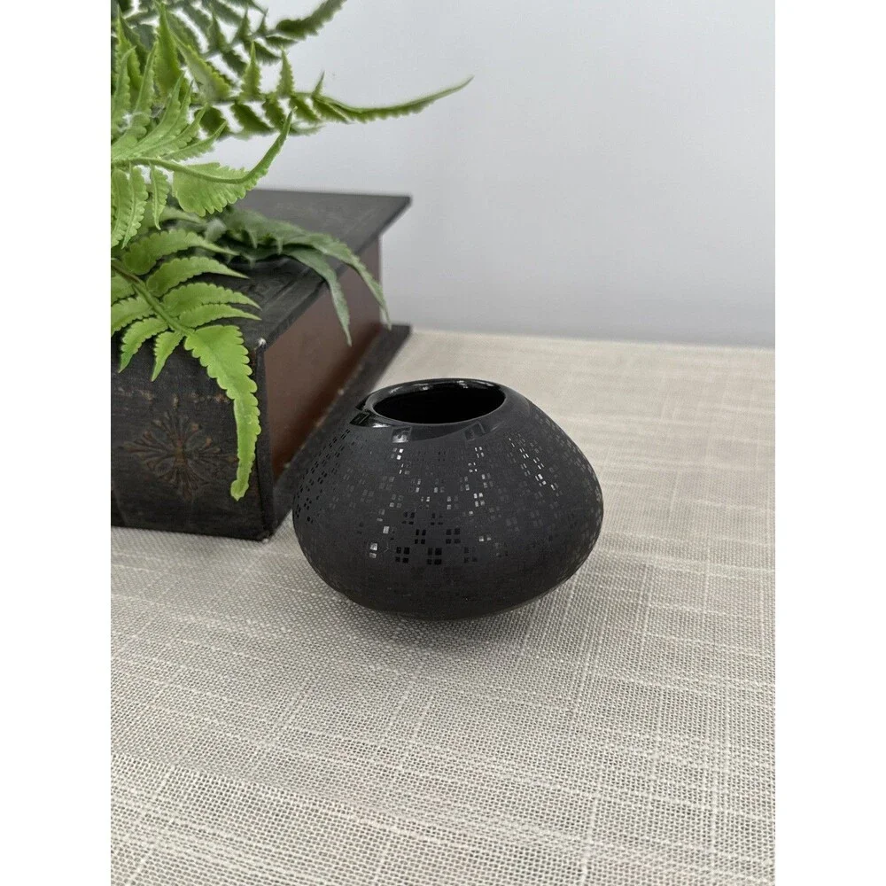 Southwestern Artisan Blackware Olla Pottery Desert Modern Pueblo Geometric Decor